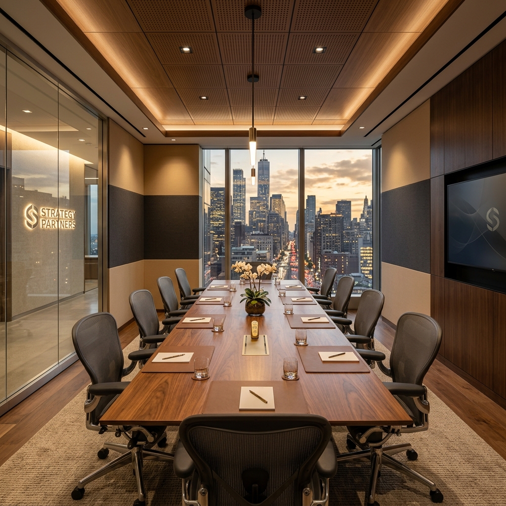 A meeting room set up for a client consultation